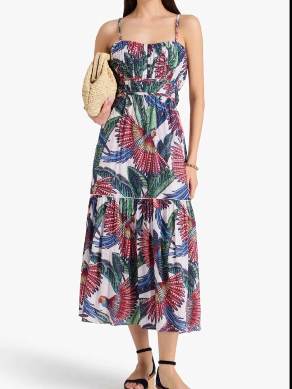 FARM Rio Swiss-dot Macaw Flight Midi Dress - Size Medium
